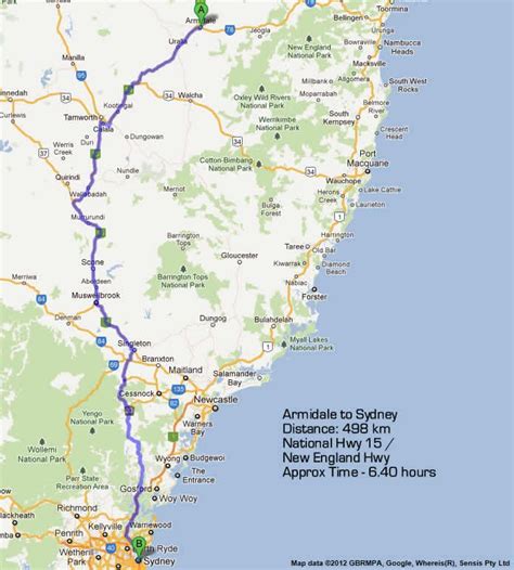 How far is Brisbane from Armidale - driving distance