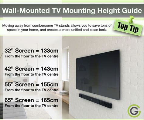 How high to mount tv. According to Sony, there should be at least 4 inches of space on either side of the TV to allow for proper ventilation. (The back of the TV should have at least 2 to 6 inches of space, which is easily achievable with a standard TV mount.) This doesn’t mean that you should have your flat screen hanging off the edge of a wall, though. 