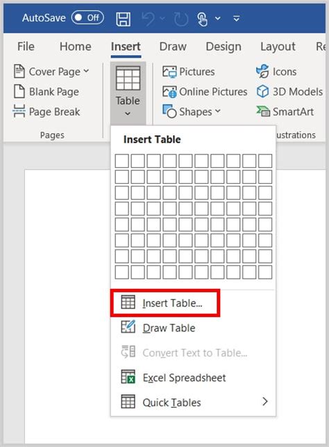 How insert table in word