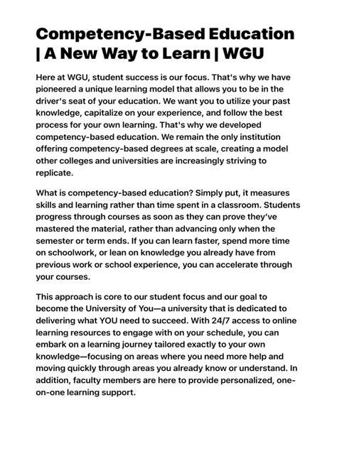 How is competency determined at wgu.  Instead of spending a predetermined amount ...