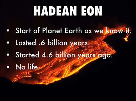 How long did the hadean eon last. Study with Quizlet and memorize flashcards containing terms like How many eons are there?, what are the eons?, how long did the Hadean eon last? and more. 