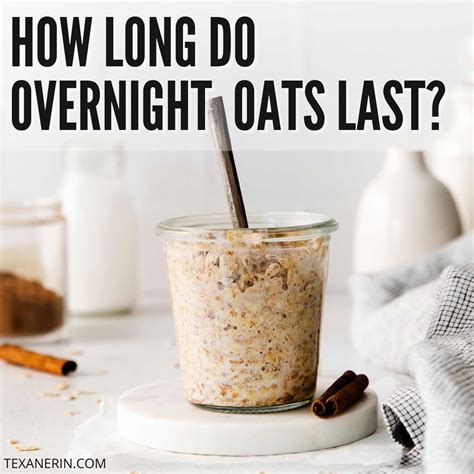 How long do overnight oats take. Overnight oats aren’t just for breakfast! They can also be a great snack or post-workout treat. Serve hot or cold. How to Store Overnight Oats. Store overnight oats in the refrigerator. They’ll be ready to eat the next morning but can be stored for up to one week. The longer the oats are held in the refrigerator, the mushier they will become. 
