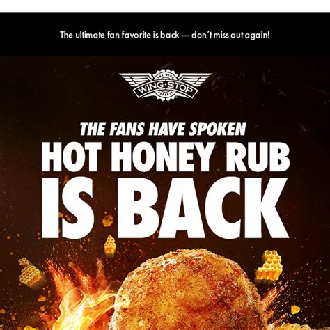 Hot on the tail of Valentine's Day, Wingstop is bringing back one of its most popular flavors. For a limited time, the chain has brought back its Hot Honey Rub as a limited time offering.. 