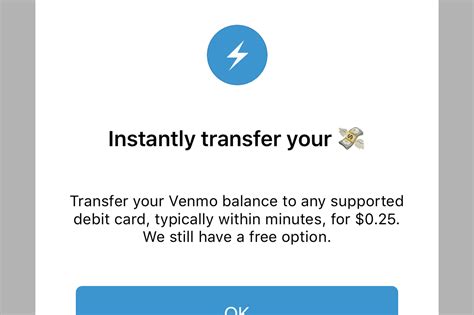 An instant transfer lets you send money from Venmo to an eligible U.S. bank account or Visa or Mastercard debit card, typically within 30 minutes. However, the instant transfer will cost you.. 