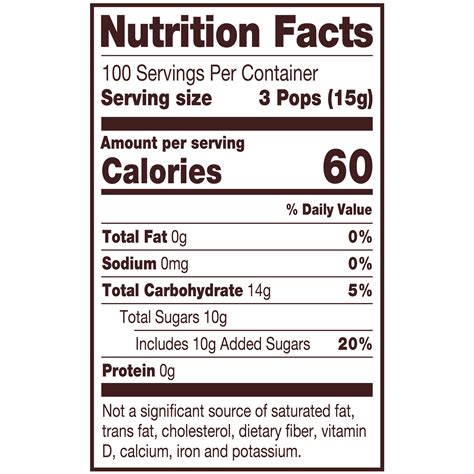 How many calories are in a tootsie pop. Caramel Tootsie Pops (12.6 oz./Approx. 21 ct. Bag) Cherry Tootsie Pops (50 ct. Bag) Chocolate Tootsie Pops; Chocolate Tootsie Pops (50 ct. Bag) Orange Tootsie Pops (20 ct. Bag) Chocolate & Grape Tootsie Pops Combo Pack (2 x 50 ct. Bag) Chocolate & Raspberry Tootsie Pops Combo Pack (2 x 50 ct. Bag) Wild Apple Berry Tootsie Pops (50 ct. Bag) Wild ... 