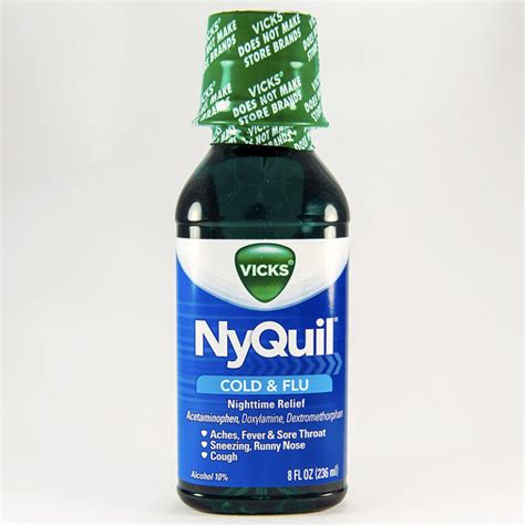 NyQuil, a renowned over-the-counter medication produced by Vicks, is a powerful ally in combating the symptoms of colds and flu. This nighttime formula is specifically tailored to address the discomfort associated with these illnesses, offering relief from common symptoms such as cough, nasal congestion, headache, minor aches, fever, and sore .... 
