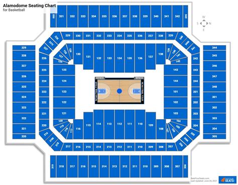 How many does the alamodome seat. Full Alamodome Seating Guide. Rows in Section 336 are labeled 1-28. An entrance to this section is located at Row 4. Rows 1-3 have 21 seats labeled 1-21. Rows 4-9 have 18 seats labeled 4-21. Rows 10-27 have 25 seats labeled 1-25. When looking towards the field/stage/court, lower number seats are on the right. Interactive Seating Chart. 
