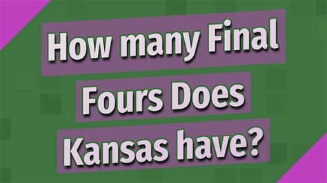 How many final fours has kansas been to. How many Final Fours has Kansas been to? Kansas has made 16 appearances in the men’s Final Four, the fifth-most all time. How many times has Kansas been to the Final Four? Final Four Appearances: 16 (1940, 1952, 1953, 1957, 1971, 1974, 1986, 1988, 1991, 1993, 2002, 2003, 2008, 2012, […] 