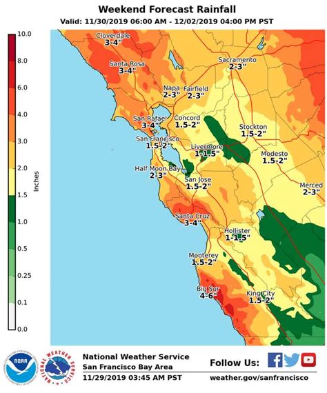 Nov 28, 2022 · In the first round of rain, totals up to 1 inch are possible across the Bay Area, with the Santa Cruz Mountains expected to record up to 2.5 inches and the coastal mountains of the North Bay up to ... .