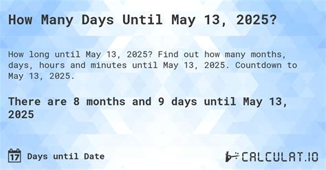 How many months until may 13, 2025? - calculator.name