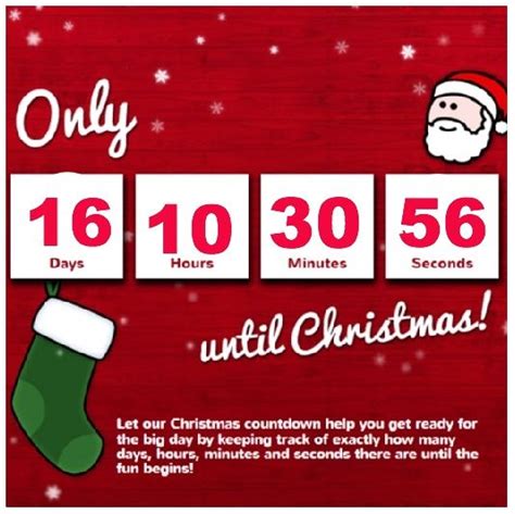 How many more minutes until christmas. Countdown to 23 October. There are 10 Days 22 Hours 48 Minutes 50 Seconds to23 October! HOW MANY DAYS. There are 11 days until 23 October ! Find out how many days are left until the most awaited events of the year and share it with your friends! 