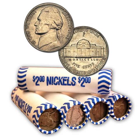 Penny Rolls – 50 pennies, 50 cents. Nickel Rolls – 40 nickels, $2. Dime Rolls – 50 dimes, $5. Quarter Rolls – 40 quarters, $10. Half Dollar Rolls – 20 half dollars, $10. Large/Silver ....