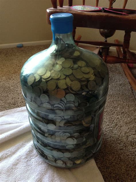 How many pennies would fit in a 3 gallon water jug? Approximately 7,5