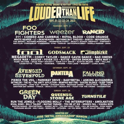 Over 100 acts on five stages have been lined up for Louder Than Life 2023, including Godsmack, Pantera, Queens Of The Stone Age, Weezer, Limp Bizkit, Megadeth, Rancid, Turnstile and more