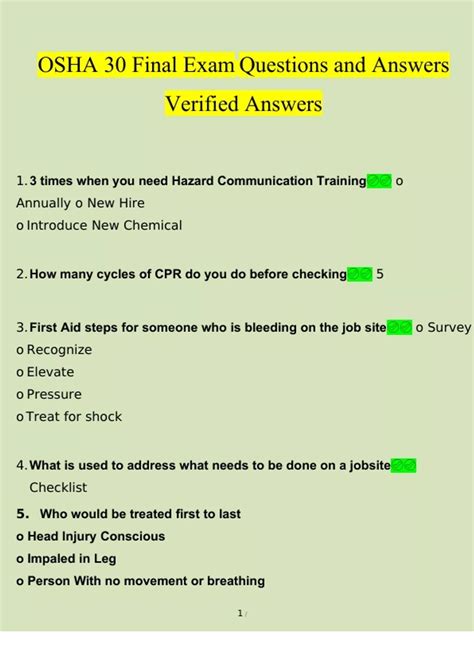 OSHA 30 Final Exam Questions with COMPLETE SOLUTION. 11. OSHA 30 Co