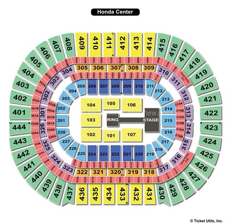  Honda Center with Seat Numbers. The standard sports stadium is set up so that seat number 1 is closer to the preceding section. For example seat 1 in section "5" would be on the aisle next to section "4" and the highest seat number in section "5" would be on the aisle next to section "6". . 