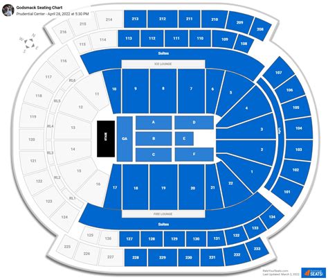  On the Prudential Center seating chart, side sections in the 100 Level are commonly referred to as the Mezzanine Level. These are separated from the lower level by two levels of Suites. Mezzanine sections share a concourse and entry tunnels with the 200 level. . 