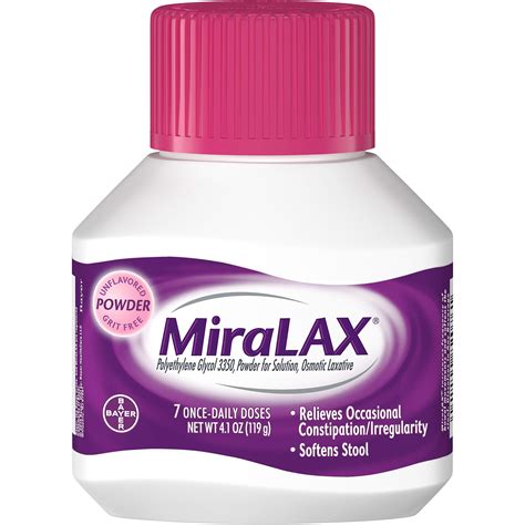How many tablespoons in 17 grams of miralax. • Mix the entire 238 gram container of MiraLAX powder with 64 ounces of liquid. You may use water, Gatorade or Crystal Light. • Drink half of the laxative container. • Start by drinking 8 ounces which is 1 cup of the laxative. • Repeat this drink every 10 minutes until you have had about ½ of the total container of laxative. 