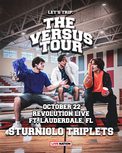 How much are tickets for the sturniolo triplets tour. Shop for and buy Sturniolo Triplets: Let’s Trip – The Versus Tour merchandise online at Merchbar. Find Sturniolo Triplets: Let’s Trip – The Versus Tour t-shirts, vinyl records, hoodies, posters and more at Merchbar. ... Tour Edition (Limited Edition, With Bonus 7") Vinyl Record. $59.49 $53.49 + Quick Add. On Sale. The Offspring. 