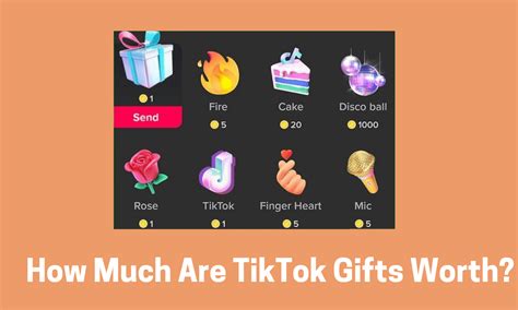 How much are tiktok gifts worth. How much is 1000 coins worth on TikTok? 1000 TikTok coins are worth $10.60. How much is 300 TikTok coins? 300 TikTok coins cost $3.18 at ByteDance’s current exchange rate. A popular gift that costs 300 coins is the Air Dancer emoji. How much is 1 coin on TikTok? One TikTok coin currently costs $0.0106, which is equivalent to 1.06 cents ... 