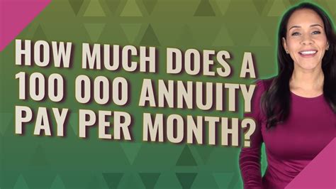 How much does a $100 000 annuity pay per month. How much does a 100000 annuity pay per month? Using the data from our example, the formula allows us to calculate the monthly payments. Thus, at a 2 percent growth rate, a $100,000 annuity pays $505.88 per month for 20 years . 