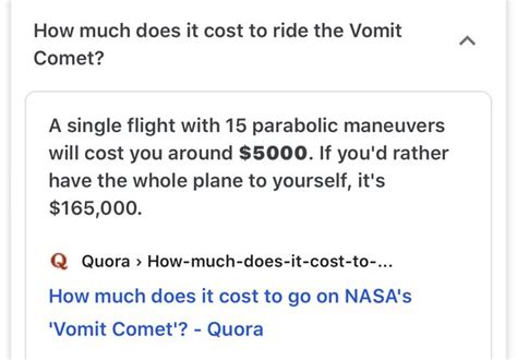 How much does it cost to fly on vomit comet?