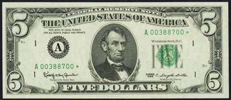 Sell 1969 $5 Bill; Item Info; Series: 1969: Type: Federal Reserve Note: Seal Varieties: Green: Signature Varieties: 1. Elston - Kennedy: Varieties: 12 Banks Issued Notes: