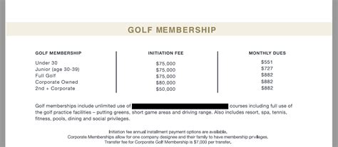 How much is a country club membership. Membership ; Age 36-39. Single, $5,660, 8, $450, Full use of all club facilities by member only. Spouse and kids may use all facilities excluding the golf course ... 