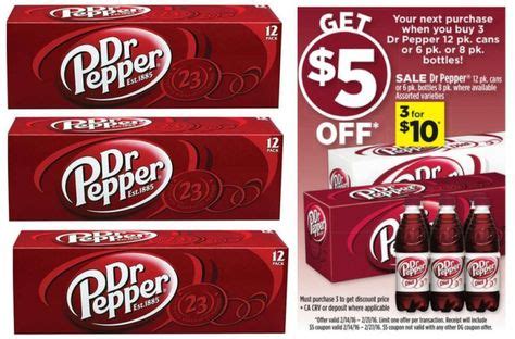 How much is dr pepper at dollar general. Dollar General Deal Idea: Buy: (3) Dr. Pepper 12 Packs 3/$10 (thru 2/21) Pay $10, Get back a $5 coupon valid on next purchase. makes it $1.67 ea. Check out these beverage deals too: Heads up Dollar General shoppers! Through 2/21, Dollar General is offering a $5 off coupon when you buy three Dr. Pepper 12 pack cans priced at 3 for $10! 