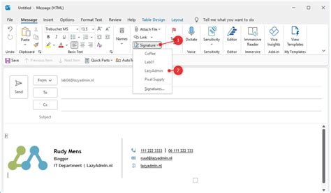 How put signature in outlook