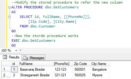 How rename column name in sql