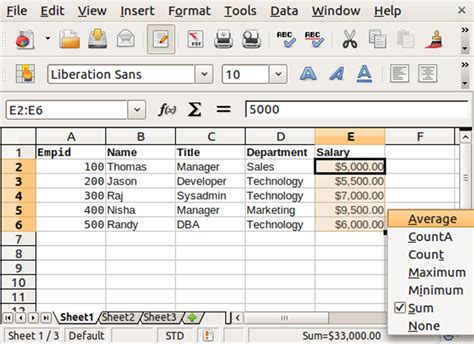 How to Add up Columns or Rows of Numbers in Open Office Calc