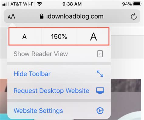 How to Change the Font Size of a Webpage in Safari Browser on iPhone