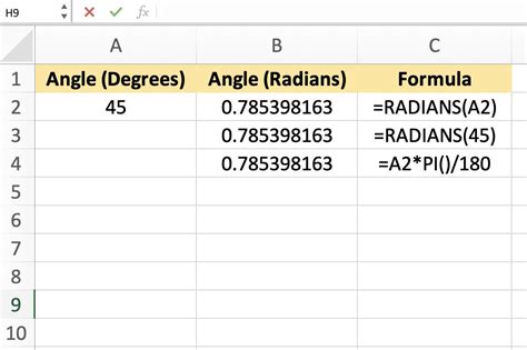 How to Convert Angles From Degrees to Radians in Excel