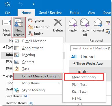 How to Create a New Message Using Stationery in Outlook