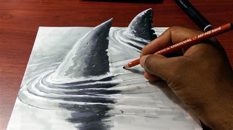 How to Draw 3D Sharks - Drawing Shark with Charcoal & Markers