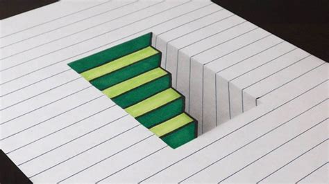 How to Draw 3D Steps in Line Paper Easy Trick Art for Kids