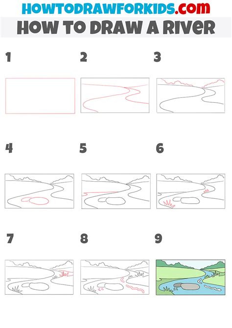 How to Draw A River Step by Step
