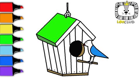 How to Draw Birdhouse. Learning Coloring Pages for Kids. YouTube