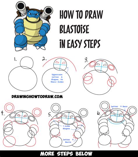 How to Draw Blastoise from Pokemon Easy Drawing Tutorial for Kids How