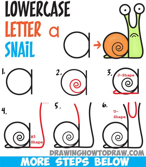 How to Draw Cartoon Snail from Lowercase Letter a Easy Step by Step