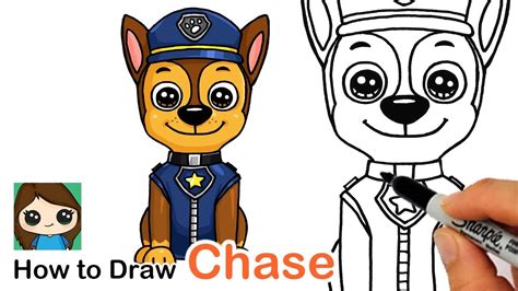 How to Draw Chase from Paw Patrol Really Easy Drawing Tutorial Cute