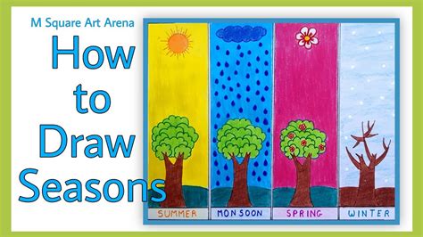 How to Draw Easy and Simple 4 Seasons Drawing School Project on 4