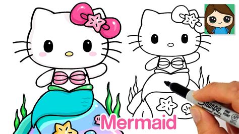 How to Draw Hello Kitty Mermaid and Coloring Easy Tutorial Drawing