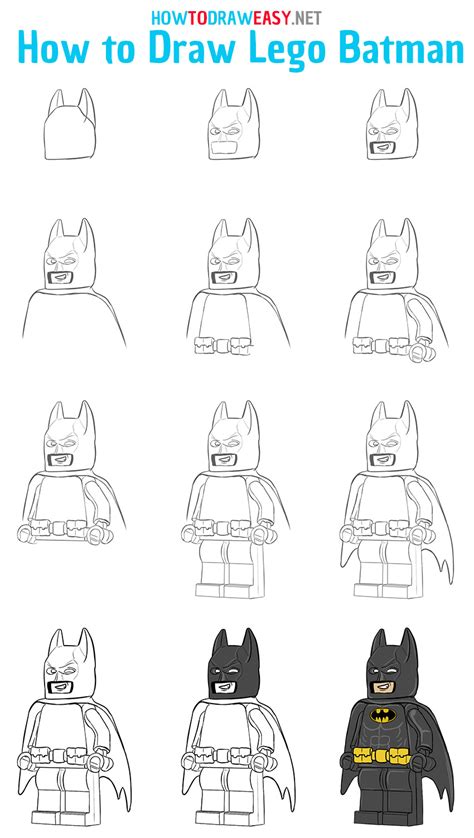 How to Draw Lego Batman Minifigure with Easy Step by Step Drawing