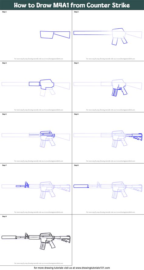 How to Draw M4A1 from Counter Strike (Counter Strike) Step by Step