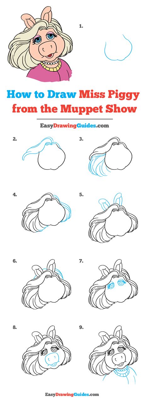 How to Draw Miss Piggy from the Muppet Show Easy Drawing Guides
