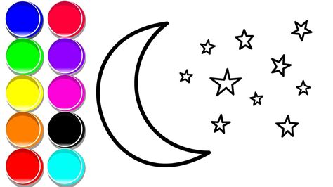 How to Draw Moon and Stars Drawing and Coloring Pages for Toddlers