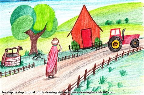 How to Draw Scenery of A Rural Life Learn Drawing How to Draw