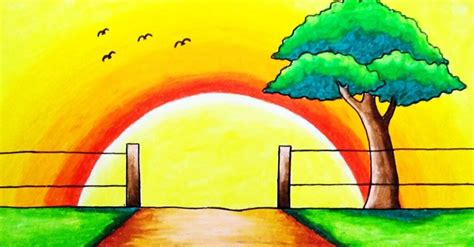 How to Draw Simple Scenery for Beginners Drawing Sunset Scenery